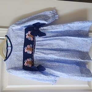 The Smocked Flamingo Blue Thanksgiving Turkey Dress Size 3T